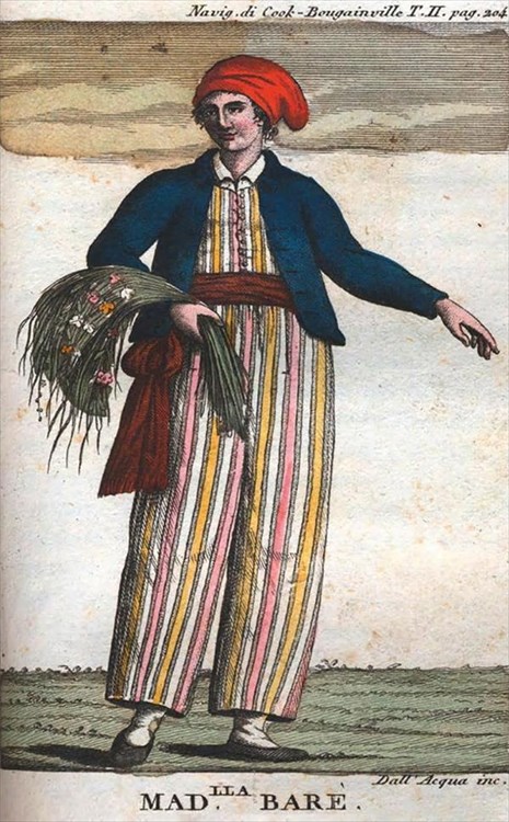 Jeanne Baret, vestida de marinero, según un retrato de 1817, posterior a su muerte.